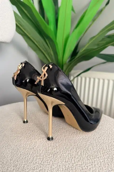 Kadın Alexal Siyah Rugan Arka Toka Detayı 10 cm İnce Topuklu Ayakkabı & Stileto