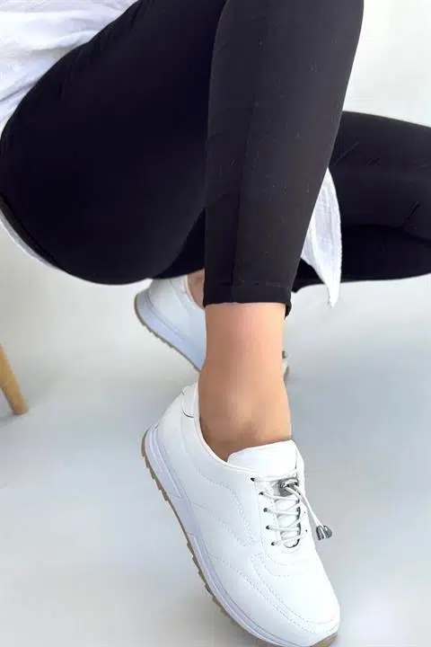 Kadın Ayda Beyaz Bağcıklı Ortopedik Rahat Tabanı Günlük Babet & Spor Ayakkabı Kadın Ayda Beyaz Bağcıklı Ortopedik Rahat Tabanı Günlük Babet & Spor Ayakkabı