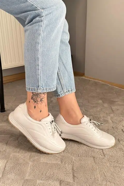 Kadın Ayda Beyaz Bağcıklı Ortopedik Rahat Tabanı Günlük Babet & Spor Ayakkabı Kadın Ayda Beyaz Bağcıklı Ortopedik Rahat Tabanı Günlük Babet & Spor Ayakkabı