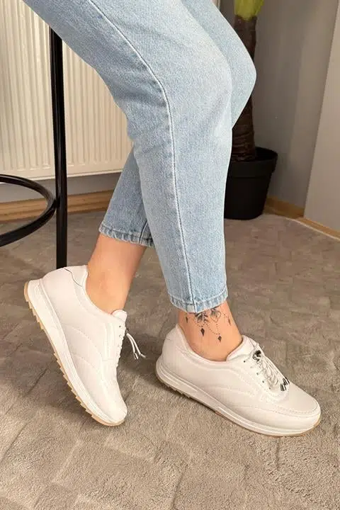 Kadın Ayda Beyaz Bağcıklı Ortopedik Rahat Tabanı Günlük Babet & Spor Ayakkabı Kadın Ayda Beyaz Bağcıklı Ortopedik Rahat Tabanı Günlük Babet & Spor Ayakkabı