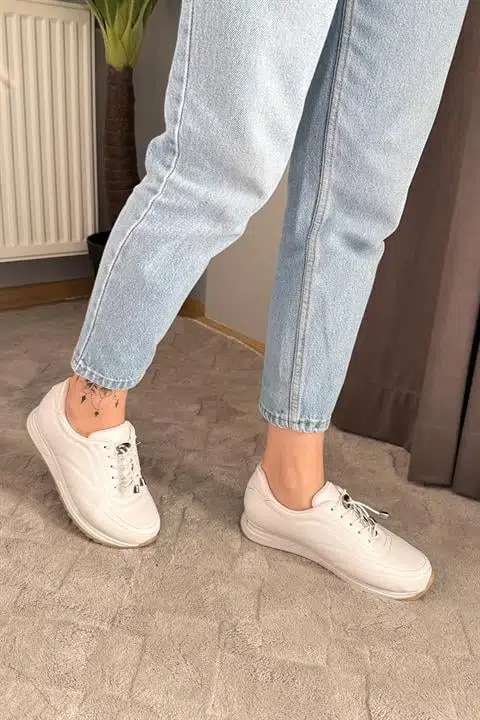 Kadın Ayda Beyaz Bağcıklı Ortopedik Rahat Tabanı Günlük Babet & Spor Ayakkabı Kadın Ayda Beyaz Bağcıklı Ortopedik Rahat Tabanı Günlük Babet & Spor Ayakkabı