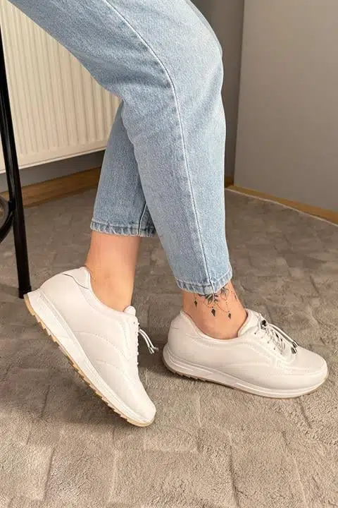 Kadın Ayda Beyaz Bağcıklı Ortopedik Rahat Tabanı Günlük Babet & Spor Ayakkabı Kadın Ayda Beyaz Bağcıklı Ortopedik Rahat Tabanı Günlük Babet & Spor Ayakkabı