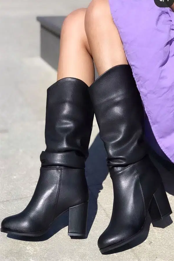 Kadın Azra Siyah Cilt Körüklü Çizme