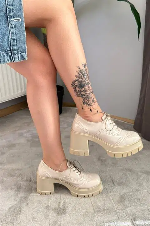 Kadın Diana Bej Rugan Carık Model 8 cm Topuklu Platformlu Ayakkabı