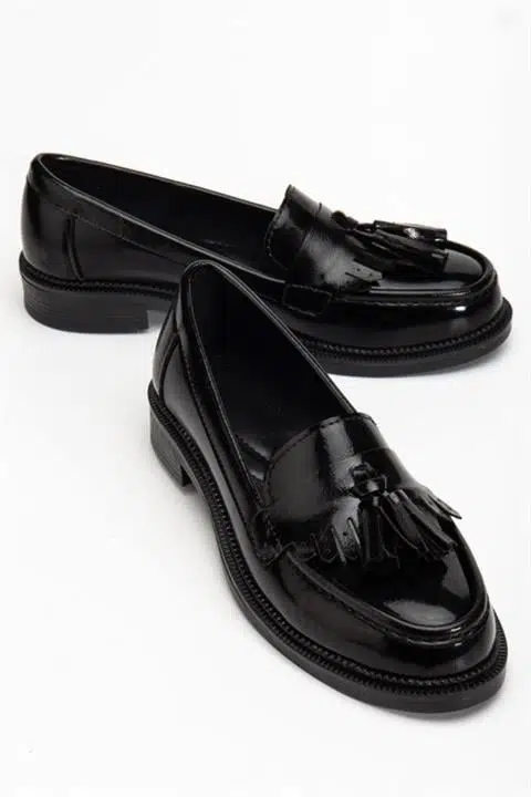 Kadın Flex Siyah Rugan Loafer Günlük Ayakkabı