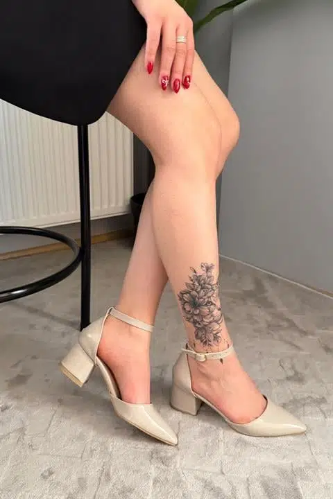 Kadın Holy Bej Rugan Kısa Kalın Topuklu Günlük Rahat Ayakkabı