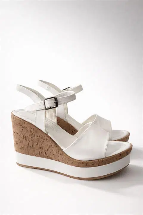 Kadın Livirpul Beyaz Cilt Tek Bant Dolgu Taban Ayakkabı K-520