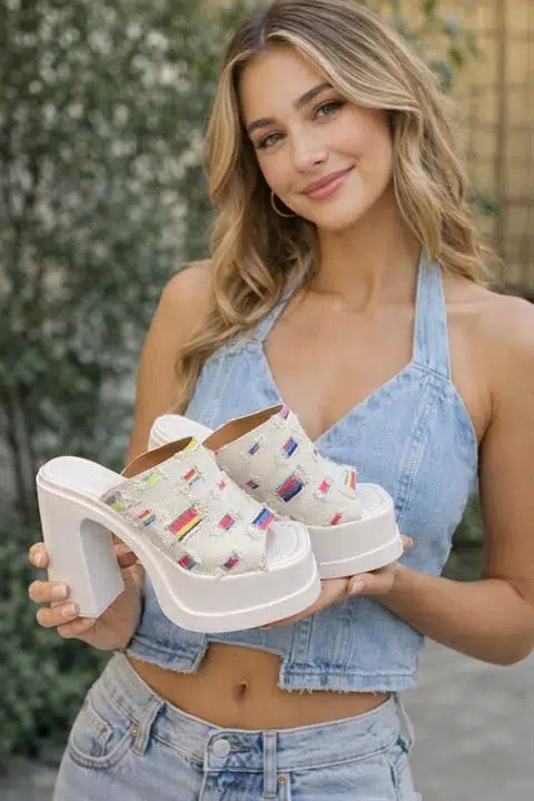 Kadın Marci Beyaz Kot Geniş Bantlı (12 cm ) Platform Topuklu Terlik 1001 Kadın Marci Beyaz Kot Geniş Bantlı (12 cm ) Platform Topuklu Terlik 1001