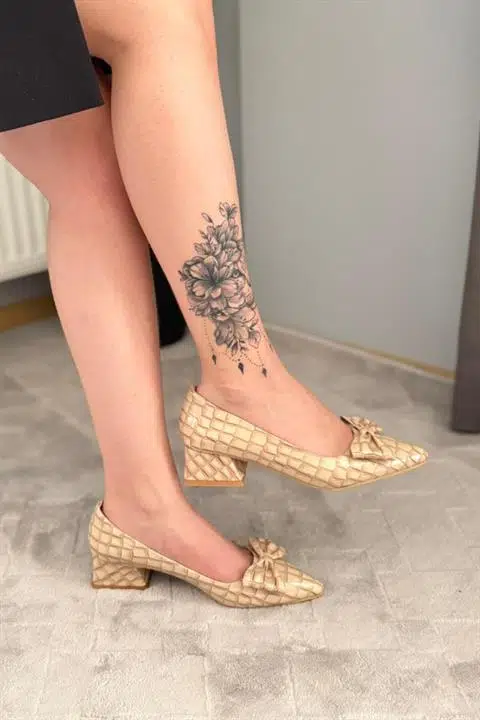 Kadın Mila Bej Kroko Fiyonklu 3,5 cm Blok Topuklu Stiletto / Ayakkabı