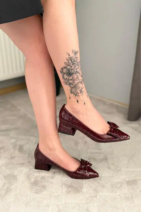 Kadın Mila Bordo Kroko Fiyonklu 3,5 cm Blok Topuklu Stiletto / Ayakkabı