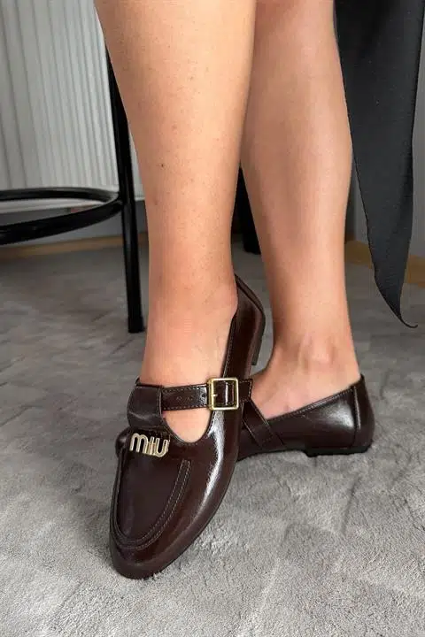 Kadın Miyo Kahverengi Krışık Rugan Yuvarlak Burun Günlük Babet