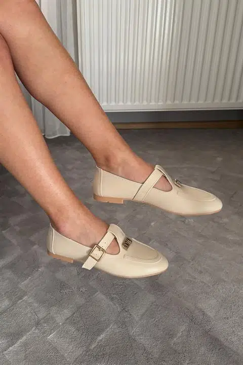 Kadın Miyo Bej Cilt Yuvarlak Burun Günlük Babet