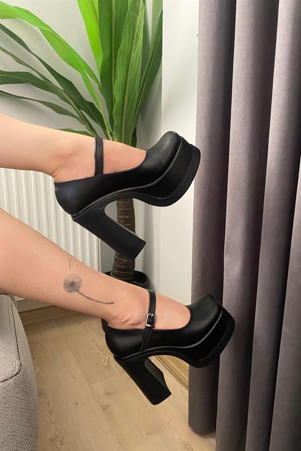 Kadın Napoli Siyah Tek Baretli (12 cm ) Platform Topuklu Ayakkabı