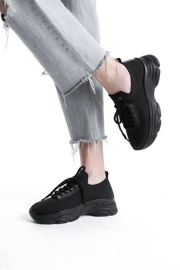 Kadın Rocco Siyah Triko Taşlı Spor Ayakkabı & Sneaker