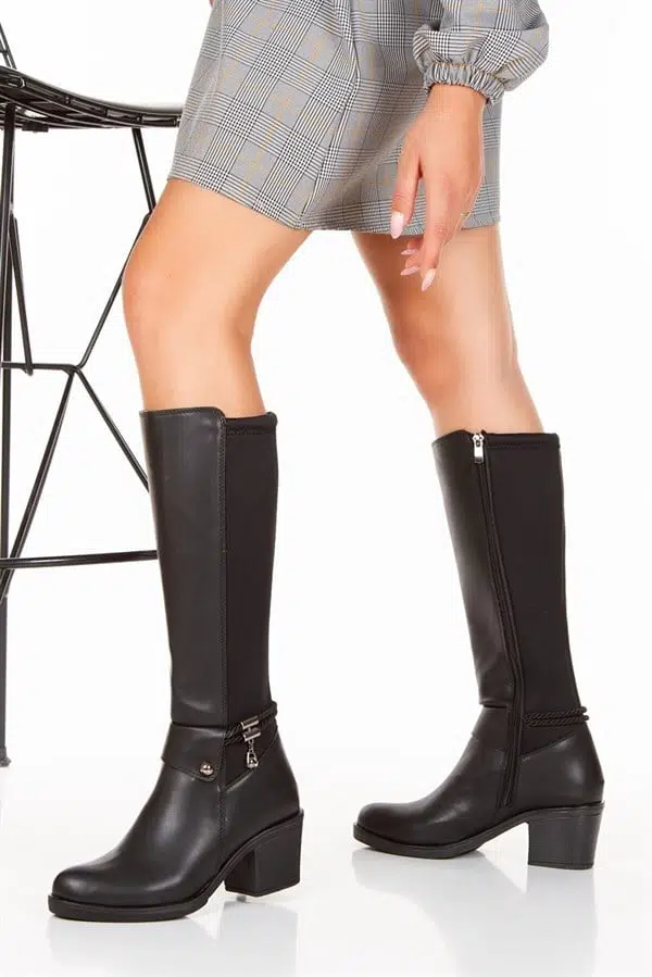 Kadın Sant Siyah Taş Dedaylı Topuklu Dalgıç Çizme