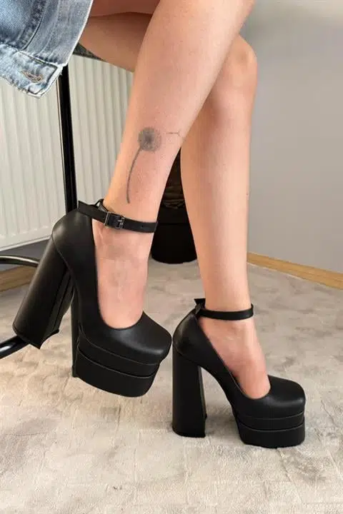 Kadın Sophia Siyah Deri 15 cm Platform Topuklu Ayakkabı